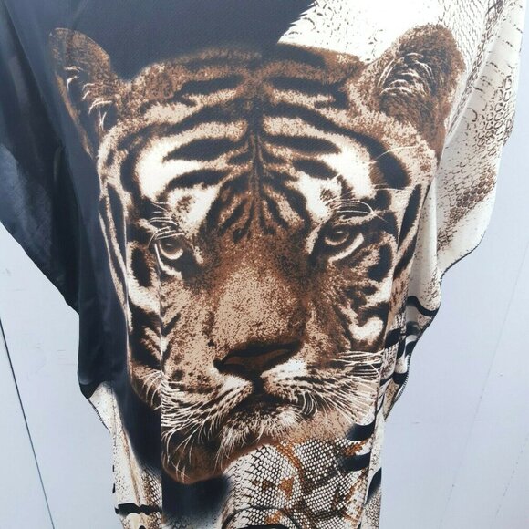 Womens Graphic Tunic Top Size Med Tiger Face All Over Photo Print Beach Cover Up - Picture 5 of 6